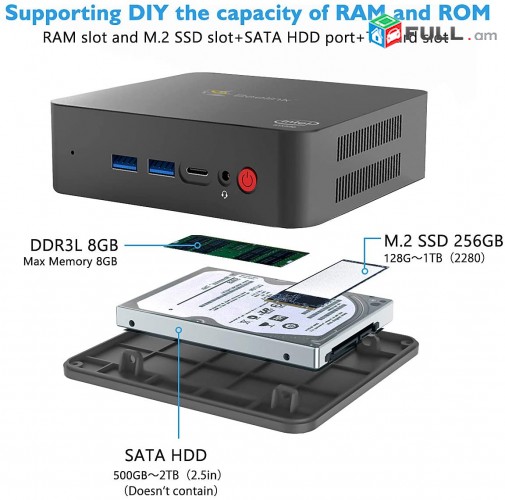 Mini PC Windows 10 Comp Intel Core i3 Proc 8GB RAM 256GB SSD, 4K HD Dual HDMI Computer