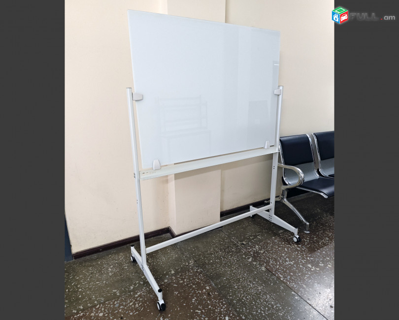 Ստենդով ապակե սպիտակ Whiteboard գրատախտակ 90x120cm flipchart grataxtak spitak