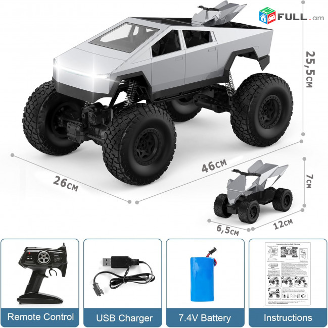 Բագի ամենագնաց Tesla Cybertruck, 1/8 monster truck baggi , bagi Մանկական հեռակառավարվող Տեսլա բագգի խաղալիք մեքենա