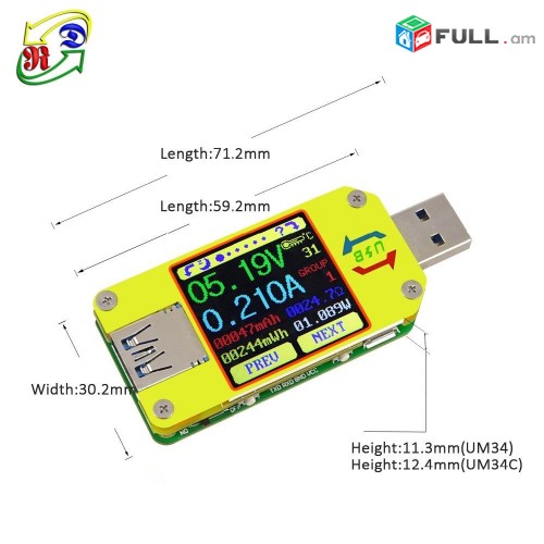 RD UM34C Для APP USB 3,0 Тип-C DC Вольтметр Tester Տեստեր