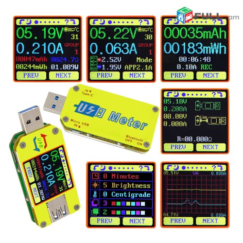 RD UM34C Для APP USB 3,0 Тип-C DC Вольтметр Tester Տեստեր