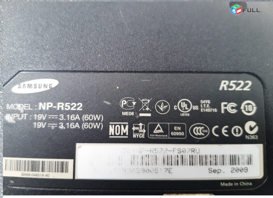 SAMSUNG NP-R522 պահեստամասեր ամեն ինչ разборка на запчасти
