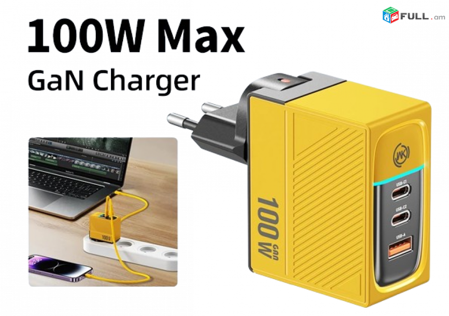 Зарядное устройство WEKOME 100Wt Type C GaN 4,0 3,0 USB PD Charger fast charging Լիցքավորիչ ադապտր адаптер