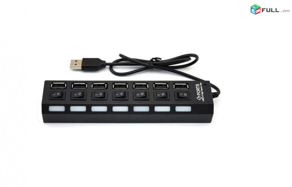 7-Port USB Hub with ON/Off Switch, Black
